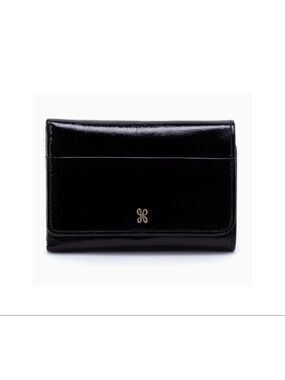HOBO Black Patent Trifold Wallet with Gold Accent
